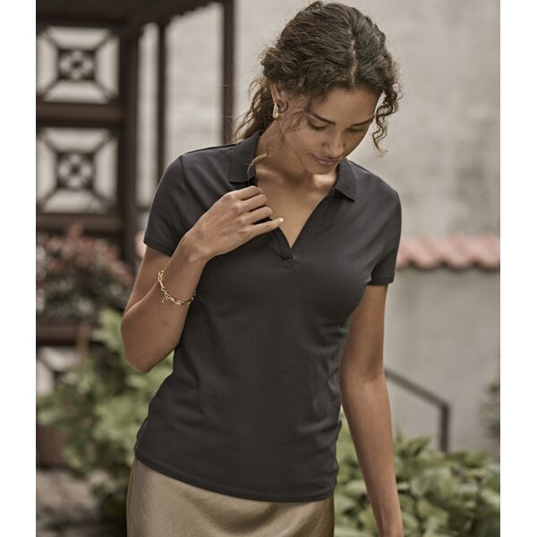 Tee Jays Ladies Luxury Stretch V Neck Polo Shirt Thumbnail